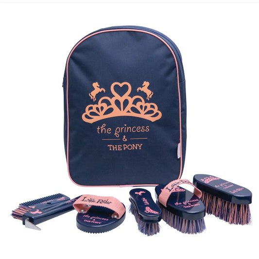 The Princess And The Pony Complete Grooming Kit Rucksack By Little Rider - Navy/Peach