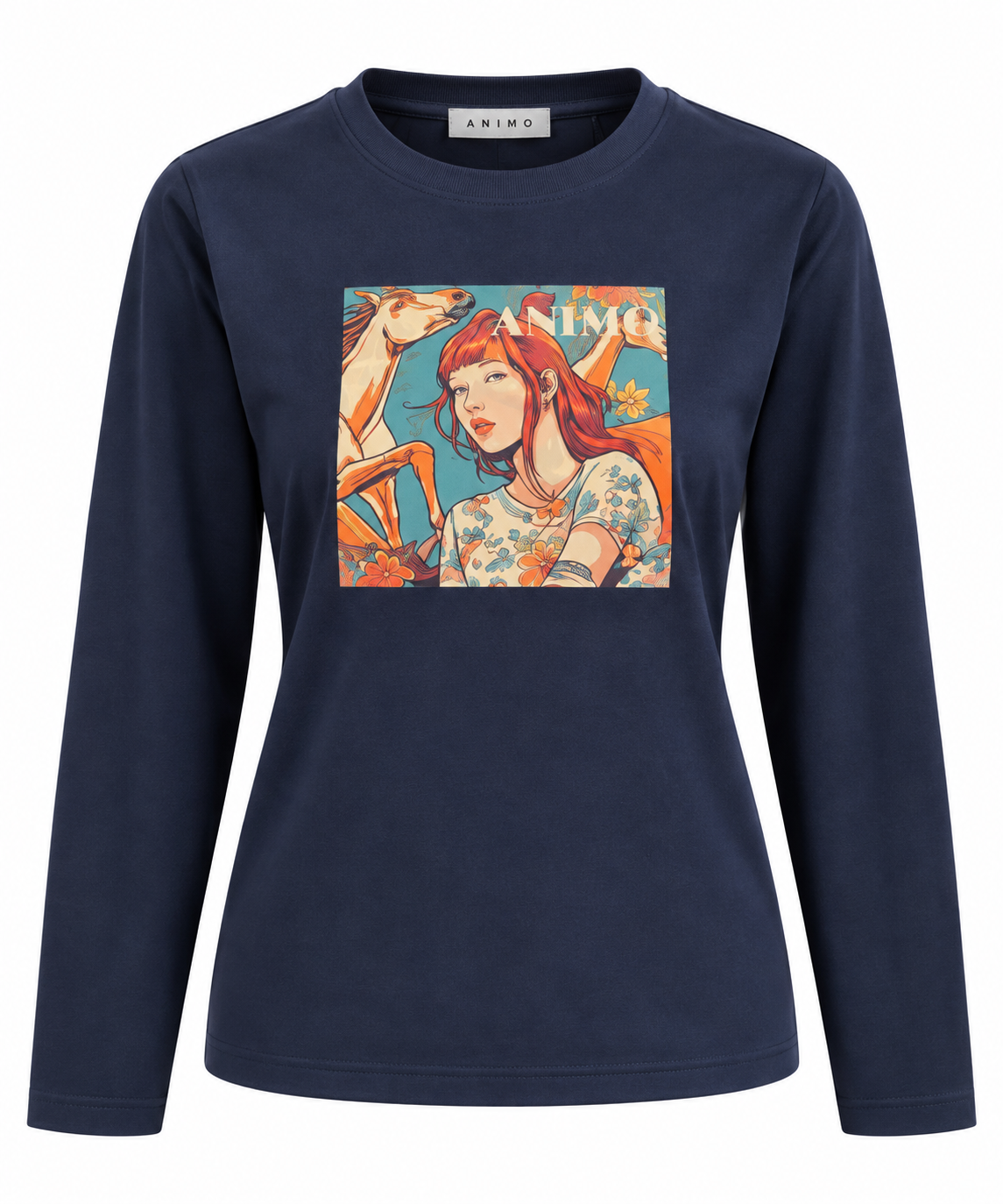 Animo Frenda Equestrian Graphic Long Sleeve Top – Navy