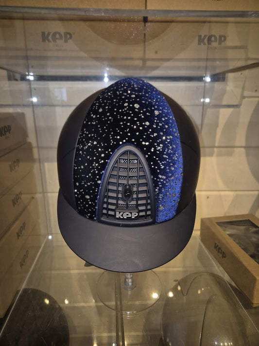 KEP Helmet Cromo 1 Blue Matt, Velvet Swarovski Front Panel - Medium Shell