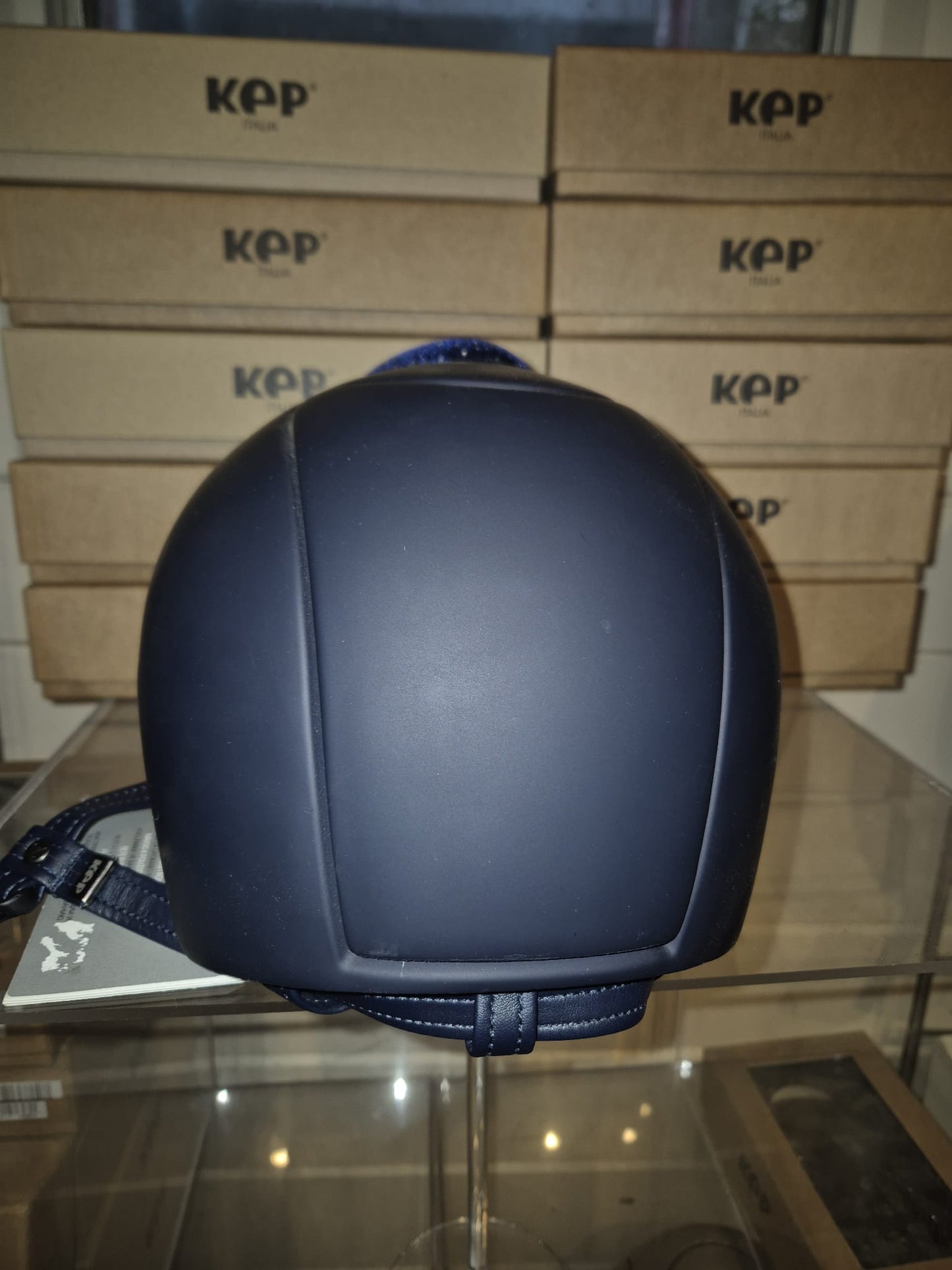 KEP Helmet Cromo 1 Blue Matt, Velvet Swarovski Front Panel - Medium Shell