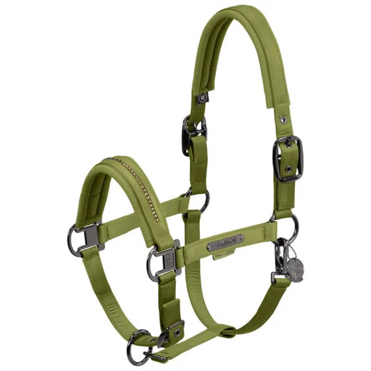Eskadron Double Pin Glossy Crystal Headcollar Platinum Edition - Moss Green