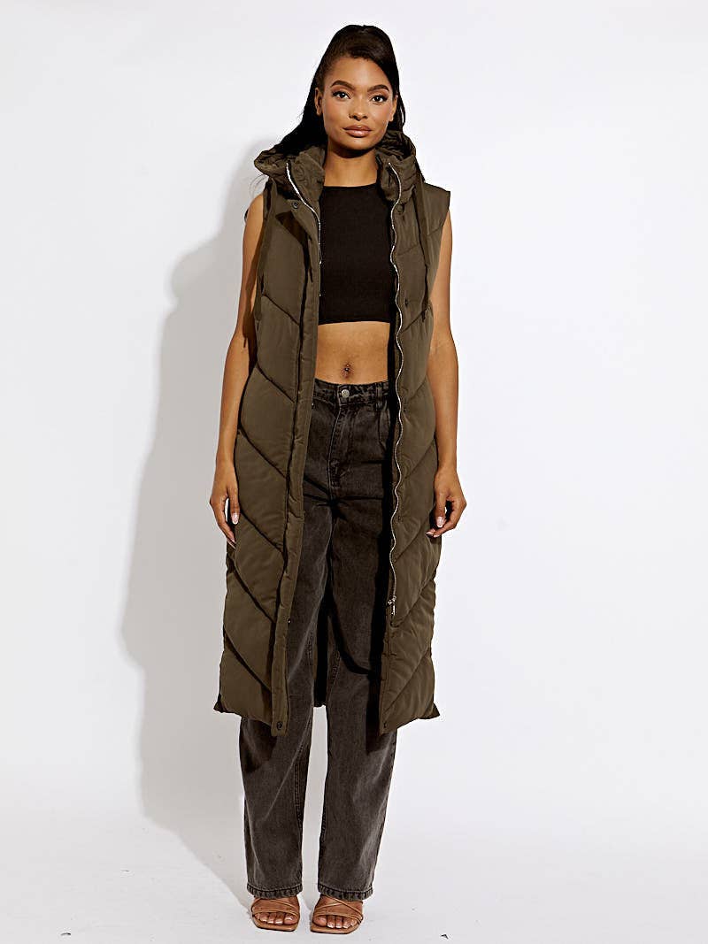 Turtle Neck Hooded Longline Padded Gilet