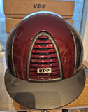 KEP Cromo 2.0 Grey Polish Riding Hat with Burgandy Front & Back Panel and Strap - Medium Shell