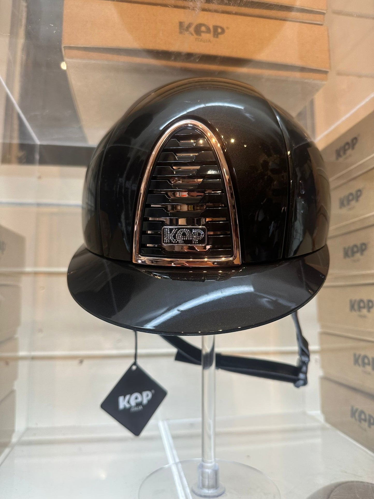 KEP Chromo 2 black Shine  with rose gold mirror surround and crystals logo