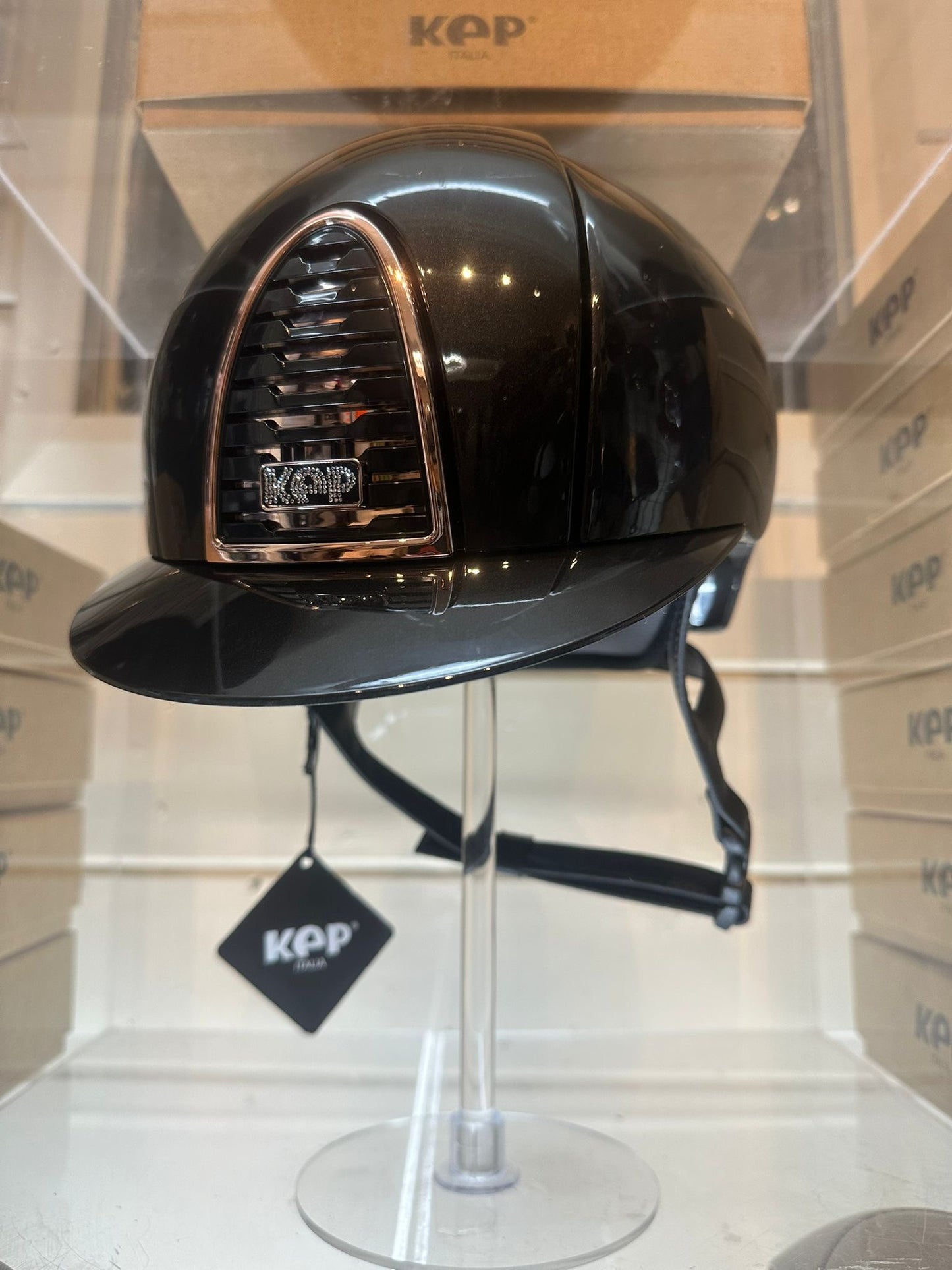 KEP Chromo 2 black Shine  with rose gold mirror surround and crystals logo
