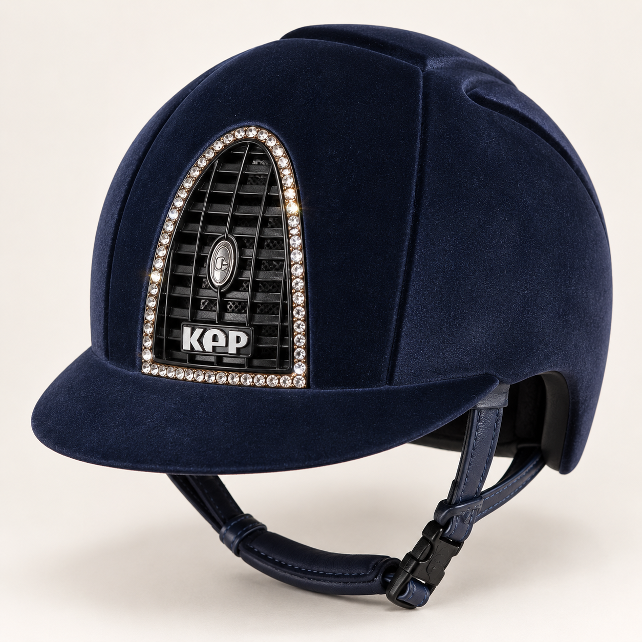 KEP Italia Cromo 1 Navy Velvet Riding Hat with Swarovski Crystal Detailing- medium shell