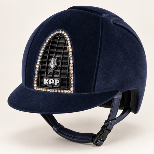 KEP Italia Cromo 1 Navy Velvet Riding Hat with Swarovski Crystal Detailing- medium shell