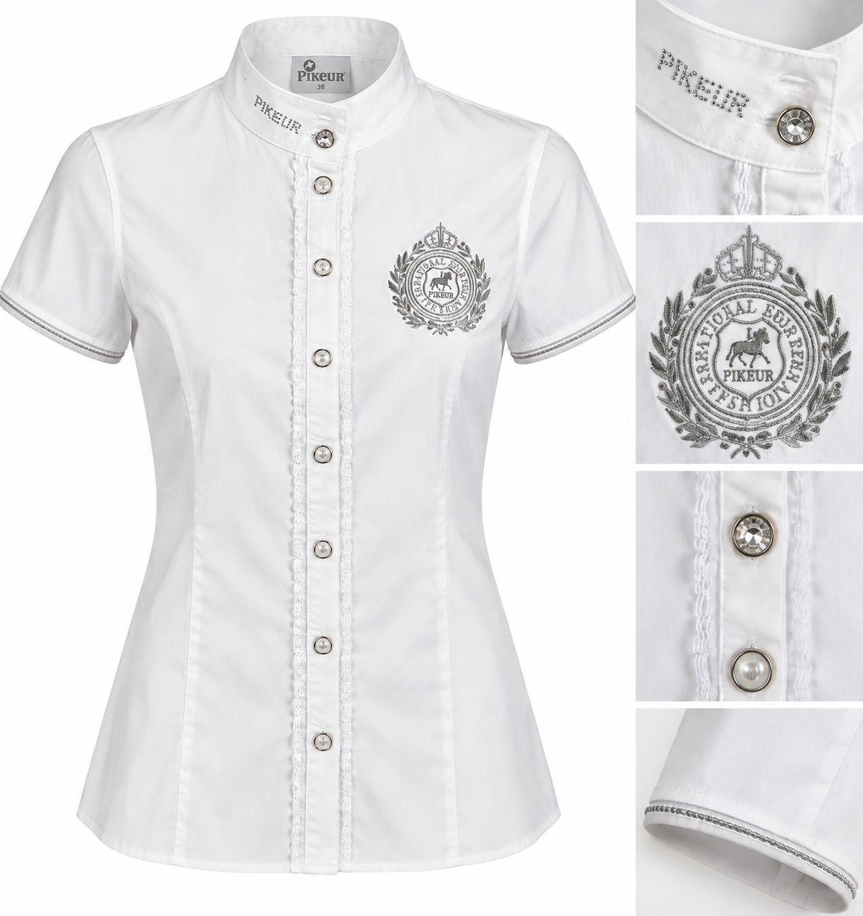 Pikeur Ladies Royal Equestrian Crystal Competition Shirt – White/Silver