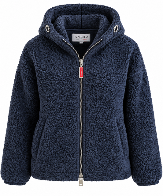 Animo Lesko Teddy Fleece Hooded Jacket – Navy