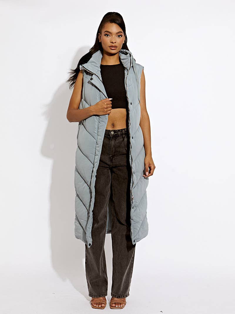 Turtle Neck Hooded Longline Padded Gilet