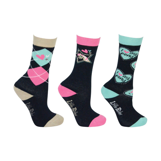 Little Rider I Love My Pony Socks 3 Pack - Navy/Pink/Teal